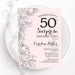 Blush Pink Floral Überraschung 50. Geburtstagspart Einladung<br><div class="desc">Blush rosa und schwarz florale Überraschung 50. Geburtstagsfeier Einladung. Elegantes modernes Design mit botanischen Akzenten und Typografie-Script-Schriftart. Einfache florale Einladungskarte perfekt für eine stilvolle weibliche Überraschung am Tag. Kann für jedes Alter angepasst werden. Gedruckte Zazzle Einladungen oder Sofortdownload digitalen druckbaren Vorlage.</div>