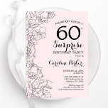 Blush Pink Floral Überraschung 60. Geburtstagspart Einladung<br><div class="desc">Blush rosa und schwarz Blumenüberraschung 60. Geburtstag Einladung. Elegantes modernes Design mit botanischen Akzenten und Typografie-Script-Schriftart. Einfache florale Einladungskarte perfekt für eine stilvolle weibliche Überraschung am Tag. Kann für jedes Alter angepasst werden. Gedruckte Zazzle Einladungen oder Sofortdownload digitalen druckbaren Vorlage.</div>