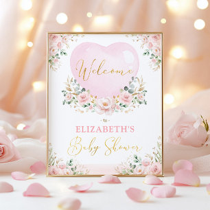 Blush Pink Floral Valentines Baby Dusche Willkomme Poster