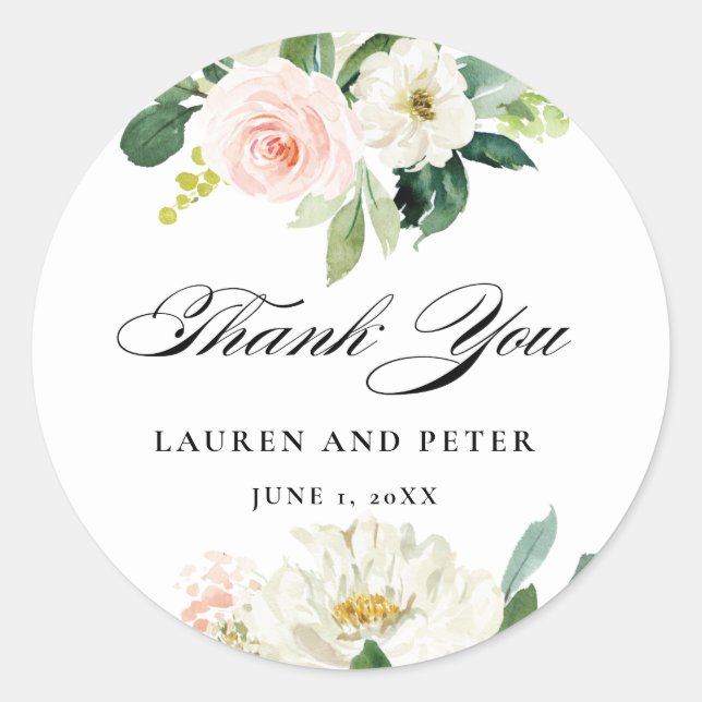 Blush Pink Floral Vielen Dank Sticker (Vorderseite)