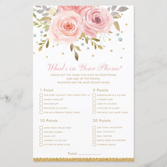 Blush Pink Floral Was ist in Ihrem Handy Shower Ga (Vorderseite)