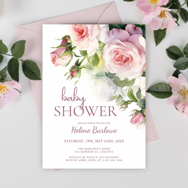 Blush Pink Floral Watercolor Babydusche Einladung (Blush Pink Floral Watercolor Baby Shower Invitation)