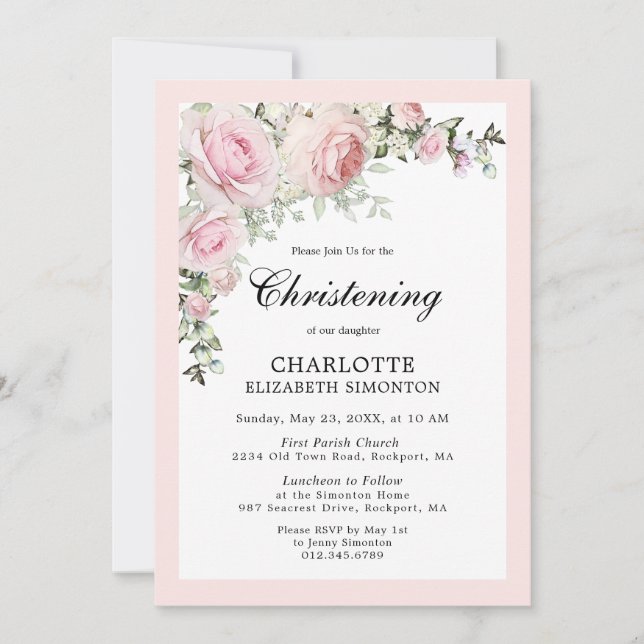 Blush Pink Floral Watercolor Christine Einladung (Vorderseite)