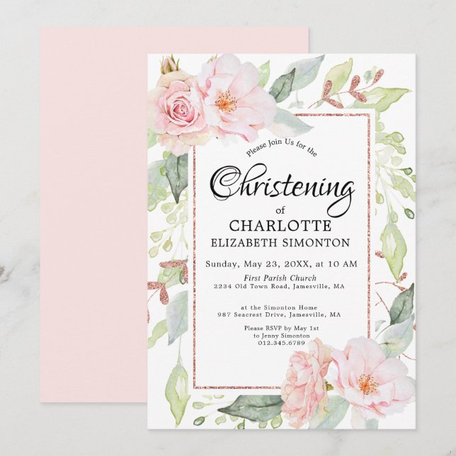 Blush Pink Floral Watercolor Christine Einladung (Vorne/Hinten)