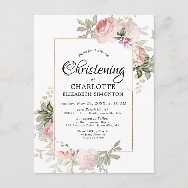 Blush Pink Floral Watercolor Christine Postkarte (Vorderseite)