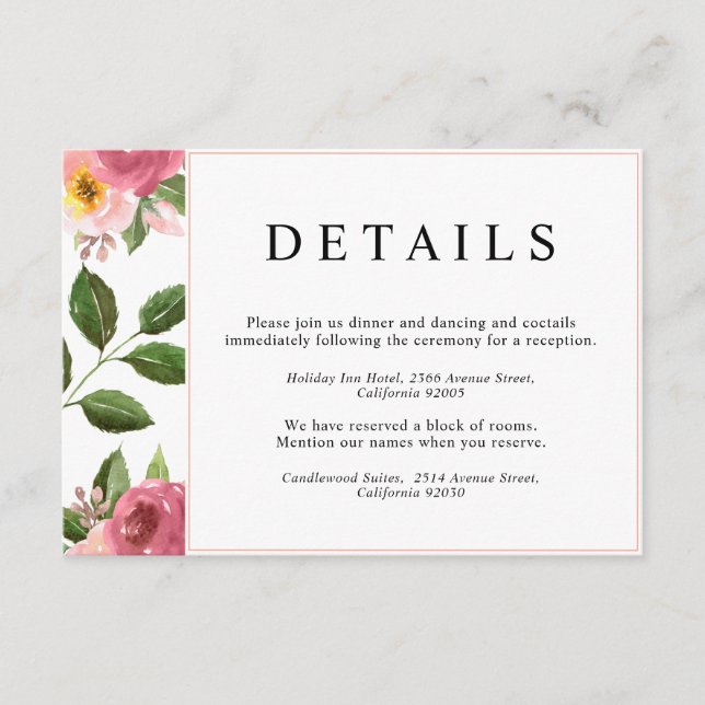 Blush Pink Floral Watercolor Hochzeit Begleitkarte (Vorderseite)