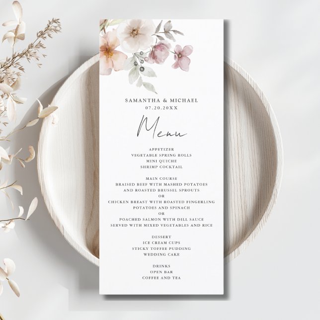 Blush Pink Floral Watercolor Hochzeit Menükarte (Von Creator hochgeladen)