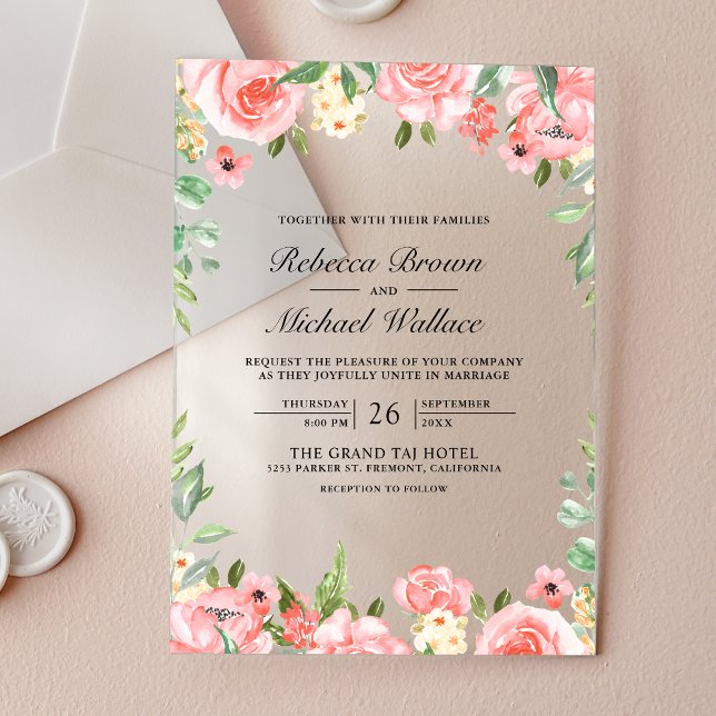 Blush Pink Floral Wedding Acryleinladungen (Von Creator hochgeladen)