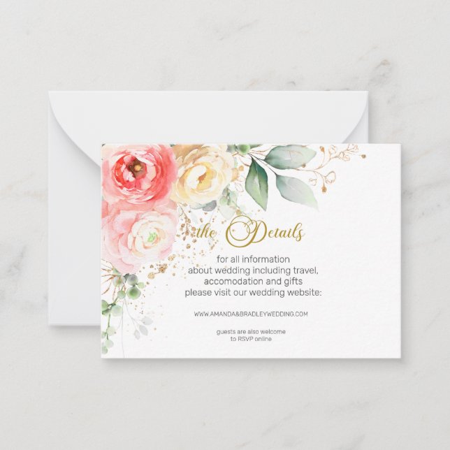 Blush Pink Floral Wedding Details Karten Gehäuse K (Vorderseite)