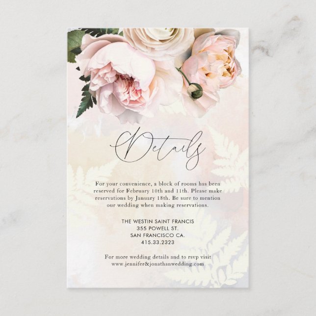Blush Pink Floral Wedding Details Umschließkarte Begleitkarte (Vorderseite)