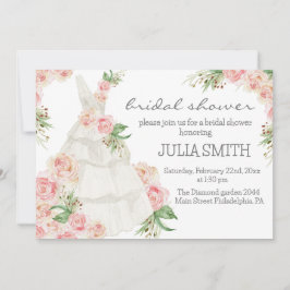 Blush Pink Floral Wedding Dress Brautparty Einladung