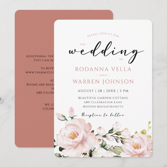 Blush Pink Floral Wedding Einladung (Vorne/Hinten)