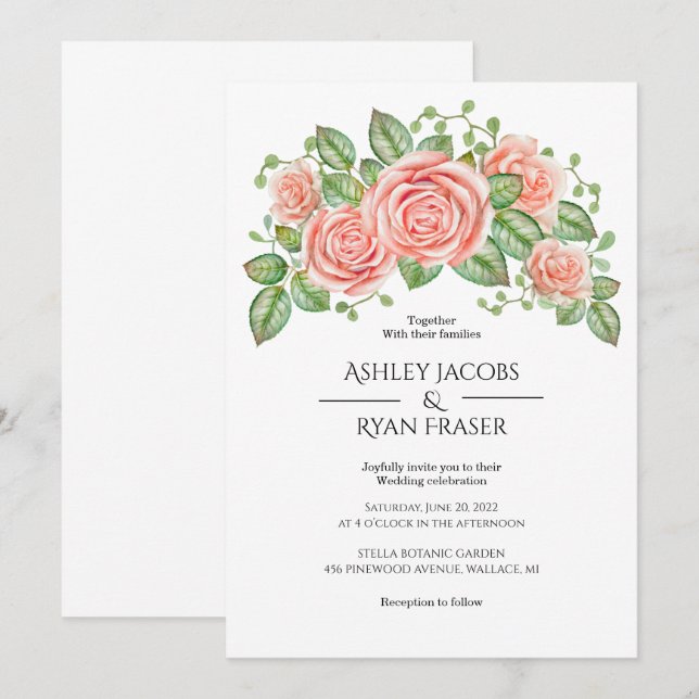 Blush Pink Floral Wedding Einladung (Vorne/Hinten)