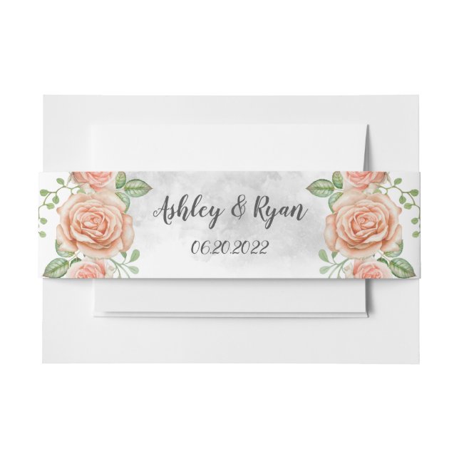 Blush Pink Floral Wedding Einladung Bauch Band (Vorderseite Beispiel)