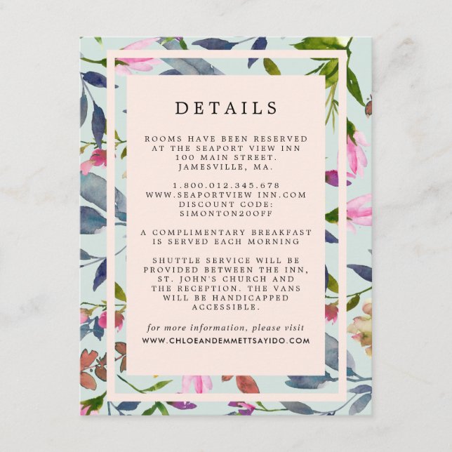 Blush Pink Floral Wedding Gästebuch Informationen Begleitkarte (Vorderseite)