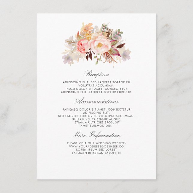 Blush Pink Floral Wedding Information Guest Begleitkarte (Vorderseite)