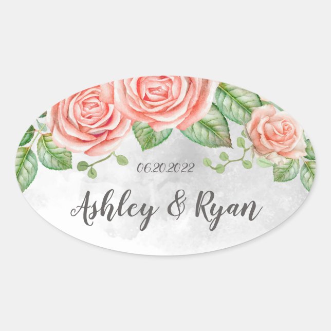 Blush Pink Floral Wedding Ovaler Aufkleber (Vorderseite)