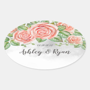 Blush Pink Floral Wedding Ovaler Aufkleber