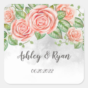 Blush Pink Floral Wedding Quadratischer Aufkleber