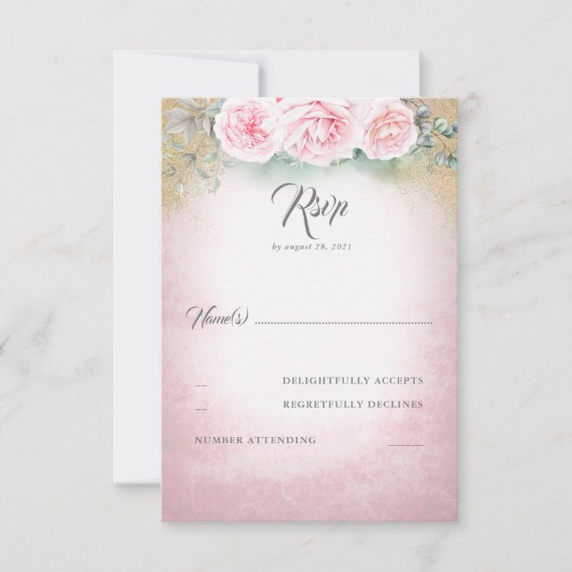 Blush Pink Floral Wedding RSVP (Vorderseite)