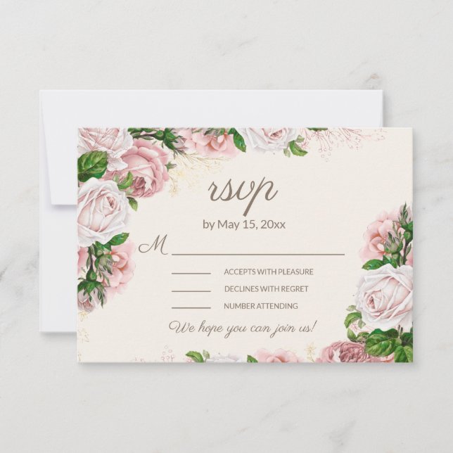 Blush Pink Floral Wedding RSVP Calligrafy Script (Vorderseite)