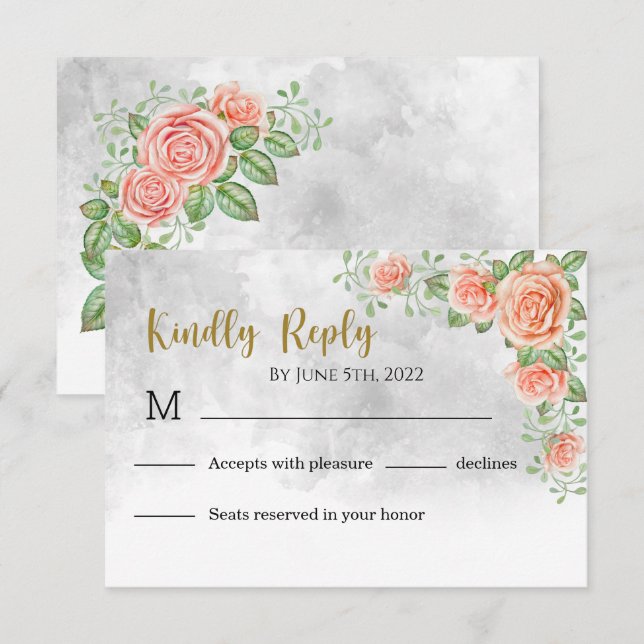 Blush Pink Floral Wedding RSVP Card (Vorne/Hinten)