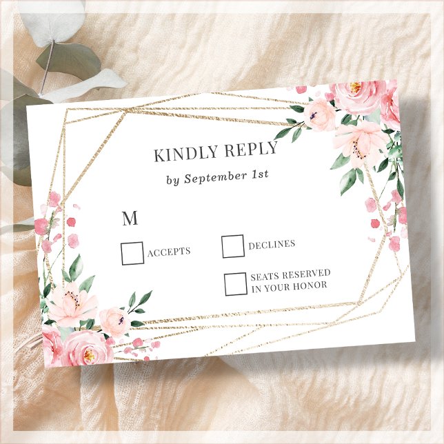 Blush Pink Floral Wedding RSVP Card Karte (Von Creator hochgeladen)