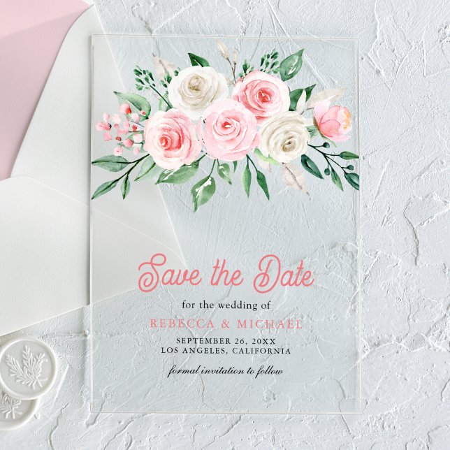 Blush Pink Floral Wedding Save the Date Acryleinladungen (Von Creator hochgeladen)