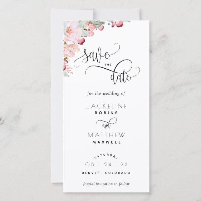 Blush Pink Floral Wedding Save the Date Lesezeiche (Vorderseite)
