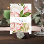 Blush Pink Floral Wedding Table Number Card Tischnummer<br><div class="desc">Delicate and refined, this wedding table number card features soft watercolor florals in blush pink and ivory, accented with fresh green foliage. A clean white band across the center highlights your table number in an elegant mixed-style layout, combining graceful script with classic lettering for a polished, easy-to-read display. Perfect for...</div>