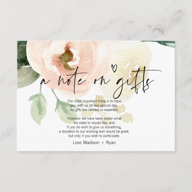 Blush Pink Floral Well Wedding Hinweis auf Geschen Begleitkarte (Vorderseite)