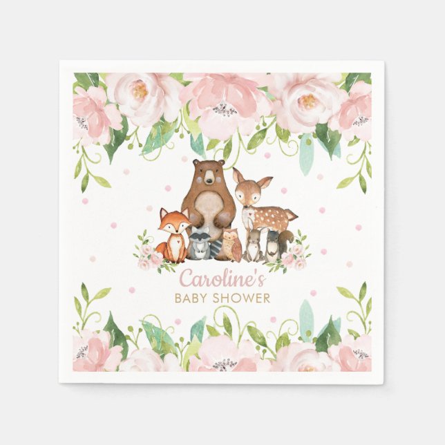 Blush Pink Floral Woodland Tiere Kinderdusche Serviette (Vorderseite)