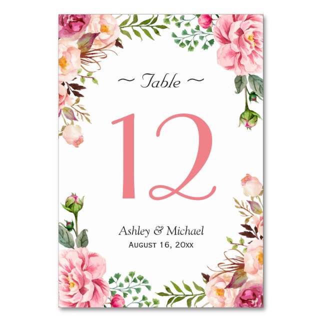 Blush Pink Floral Wrap Hochzeit Tischnummer (Vorderseite)