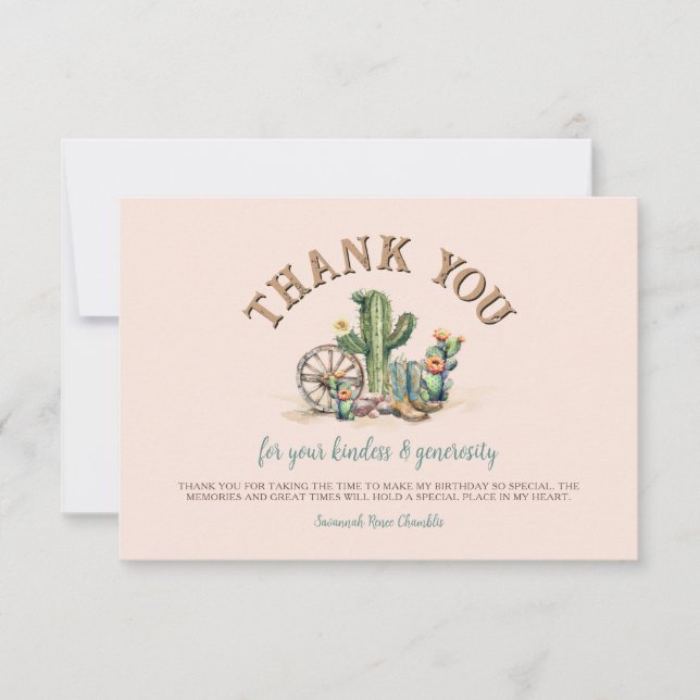 Blush Pink Floral Wüste Kaktus Danke Karten (Vorderseite)