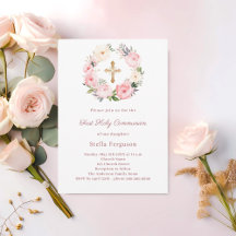 Blush pink florals cross First Communion