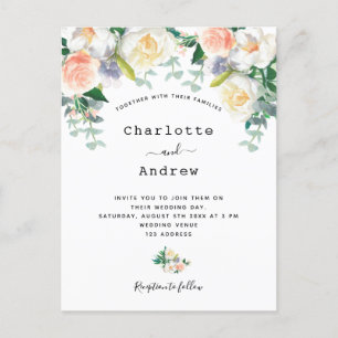Blush pink florals eacalyptus sage green wedding postkarte