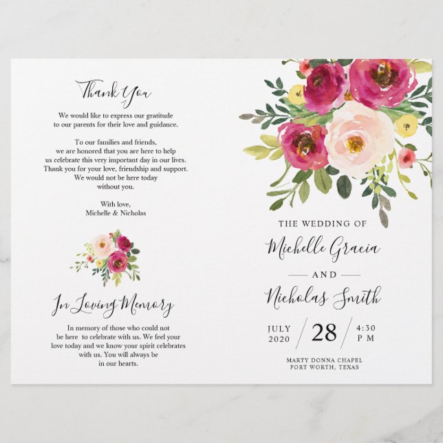 Blush Pink Florals, faltbare Hochzeitskarte (Vorderseite)