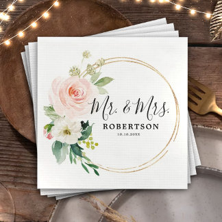 Blush Pink Florals Modern Botanical Wedding Serviette