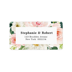 Blush Pink Florals Moderne botanische Hochzeit Adressaufkleber