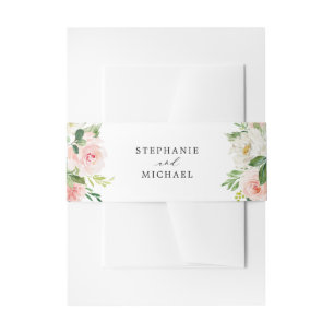 Blush Pink Florals Moderne botanische Hochzeit Einladungsbanderole