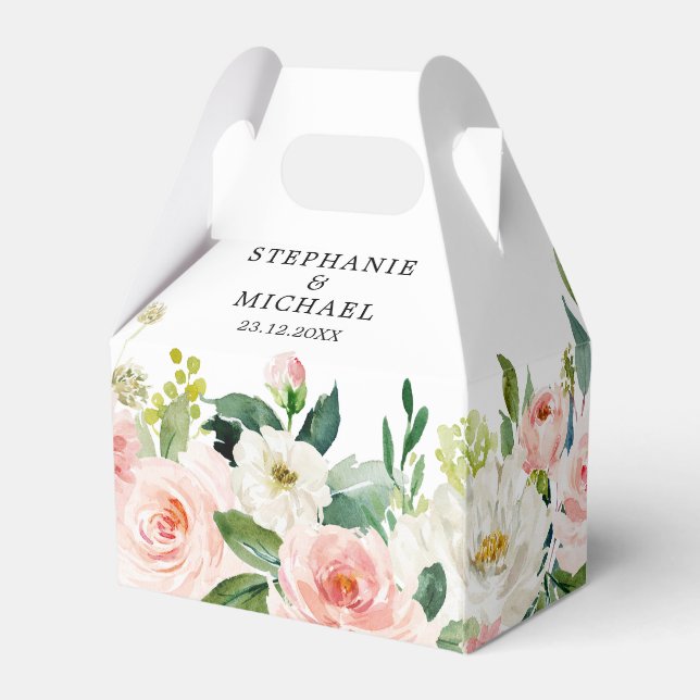 Blush Pink Florals Moderne botanische Hochzeit Geschenkschachtel (Rückseite)