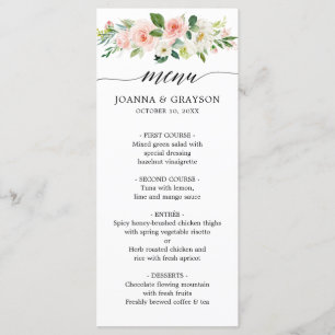 Blush Pink Florals Moderne botanische Hochzeit Menükarte