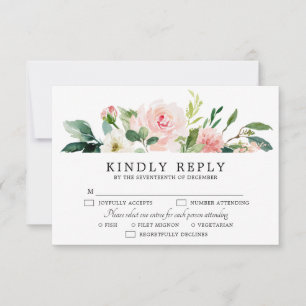 Blush Pink Florals Moderne botanische Hochzeit RSVP Karte