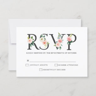 Blush Pink Florals Moderne botanische Hochzeit RSVP Karte