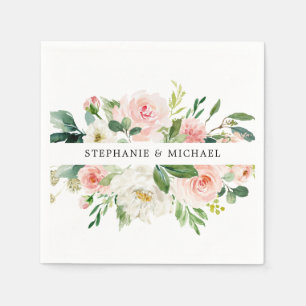Blush Pink Florals Moderne botanische Hochzeit Serviette