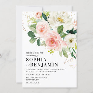 Blush Pink Florals Moderne goldene Hochzeit Einladung