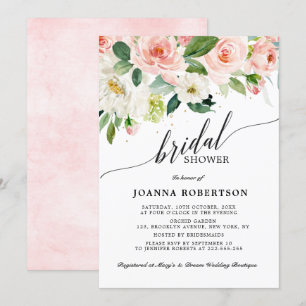 Blush Pink Florals Modernes botanisches Brautparty Einladung