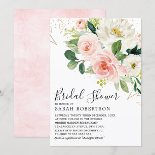 Blush Pink Florals Modernes botanisches Brautparty Einladung