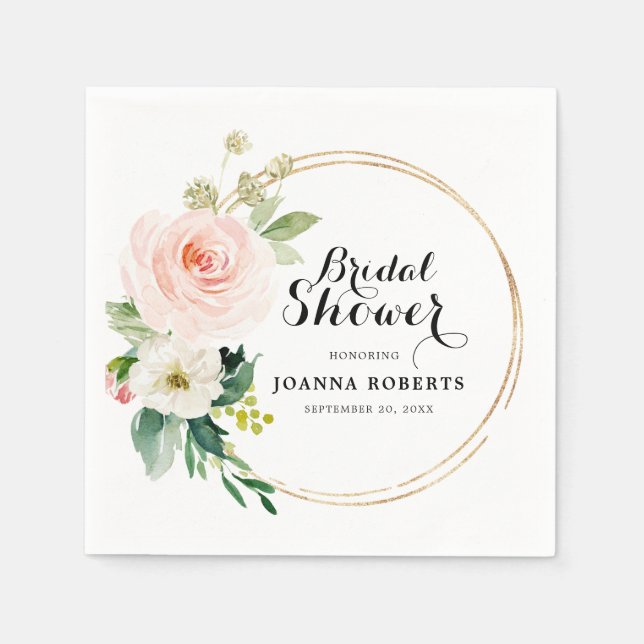 Blush Pink Florals Modernes botanisches Brautparty Serviette (Vorderseite)