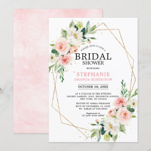 Blush Pink Florals Modernes geometrisches Brautpar Einladung